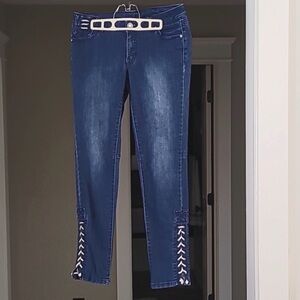 Cache Womens Size 4 Blue Low-Rise Skinny Lace Up Leg Stretch Denim Jeans